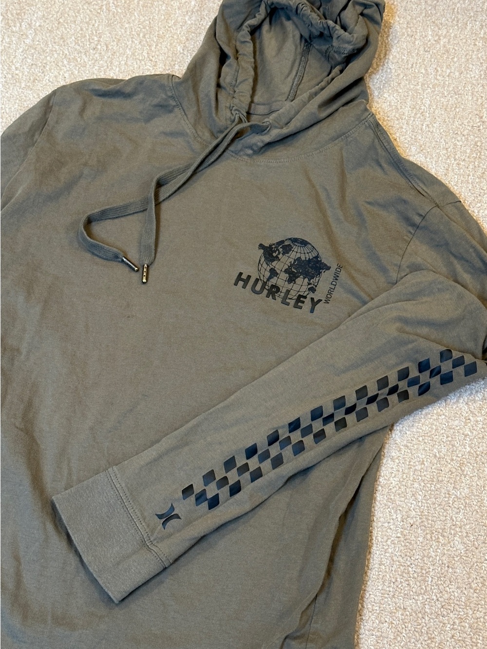 Hurley long sleeve hooded tshirt, green and black, M - Picture 4 of 7